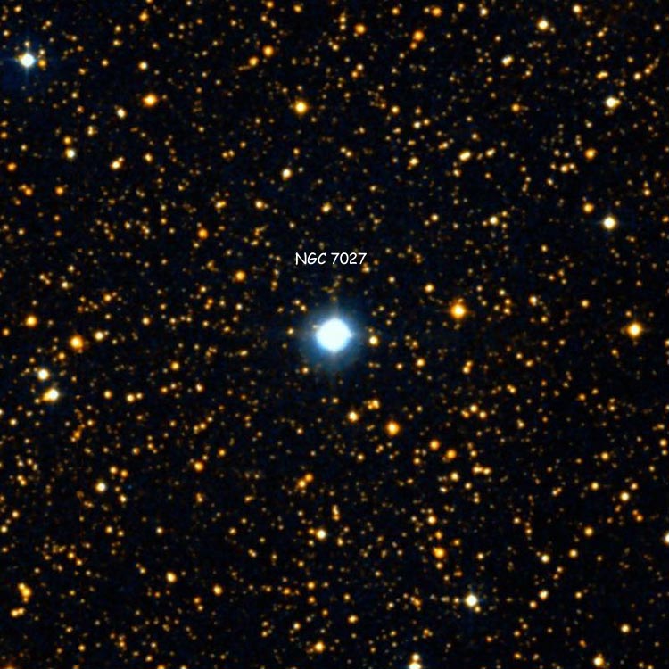DSS view of region centered on planetary nebula NGC 7027