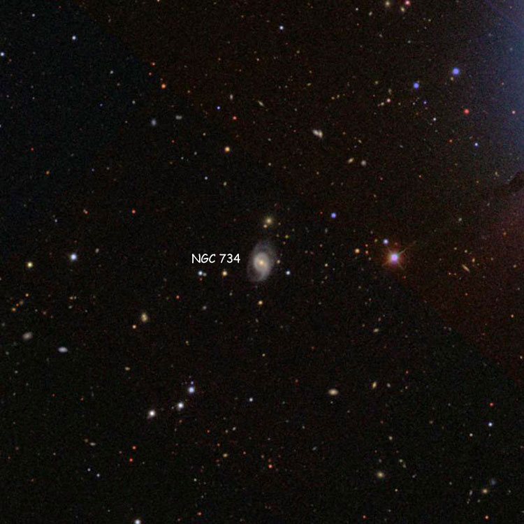 SDSS image of region near spiral galaxy NGC 734