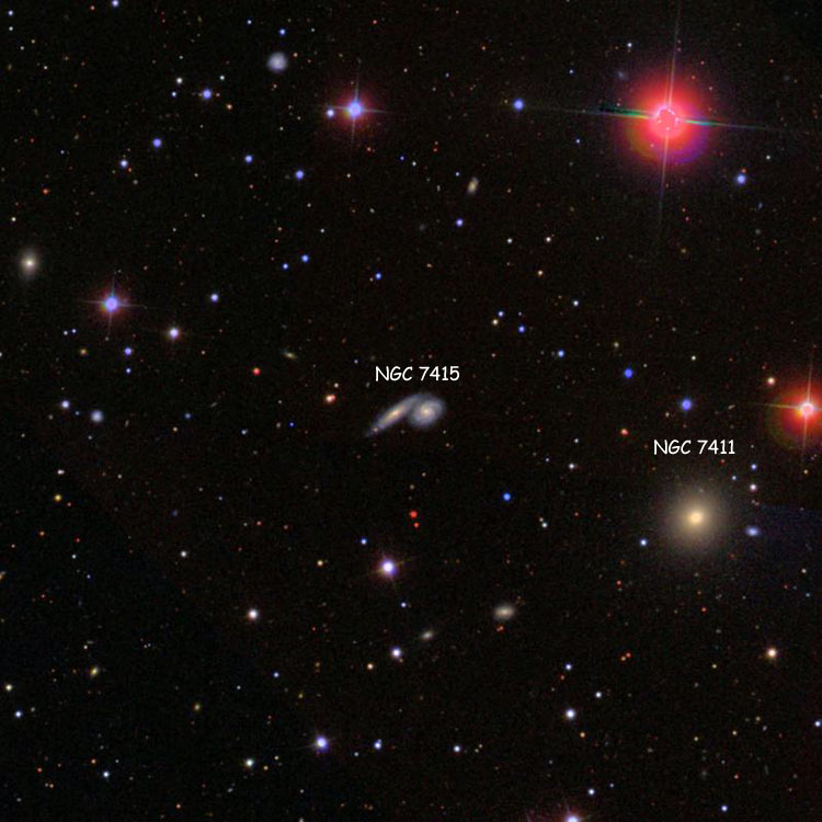 SDSS image of region near spiral galaxies PGC 69984 and PGC 69985, which comprise NGC 7415, also showing elliptical galaxy NGC 7411