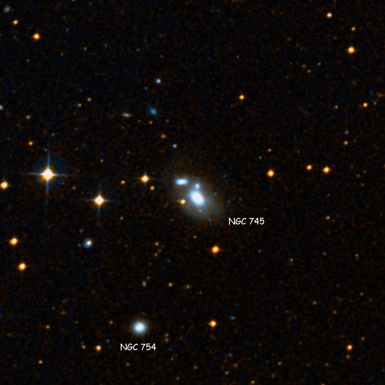 DSS image of region near lenticular galaxy NGC 745, also showing NGC 754