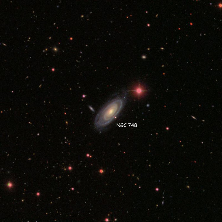 SDSS image of region near spiral galaxy NGC 748
