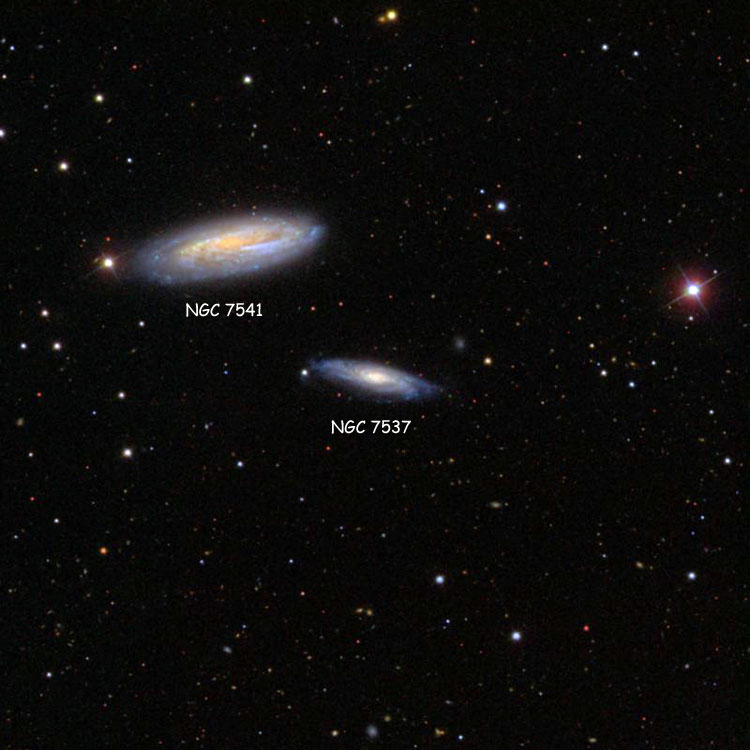 SDSS image of region near spiral galaxy NGC 7537, also showing NGC 7541