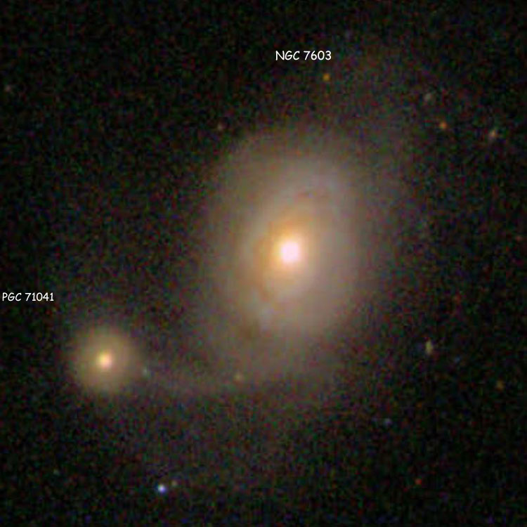 SDSS image of spiral galaxy NGC 7603 and elliptical galaxy PGC 71041, which comprise Arp 92