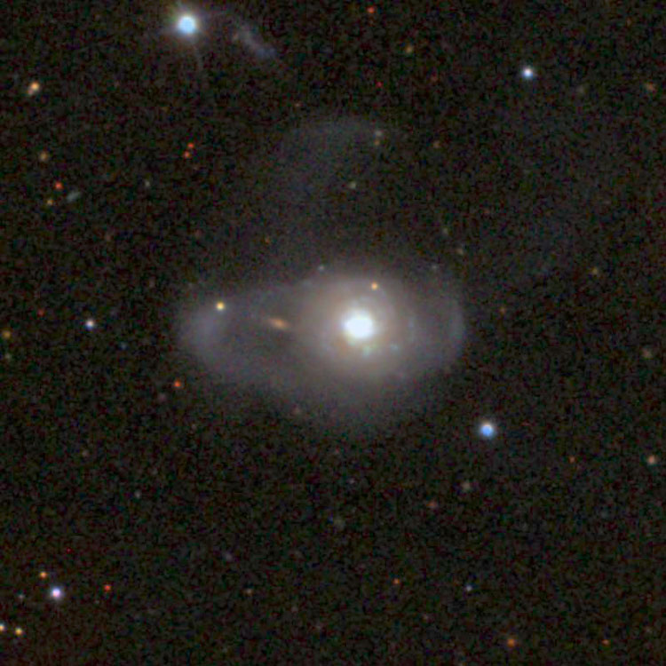 SDSS image of star clouds near peculiar galaxy NGC 7679