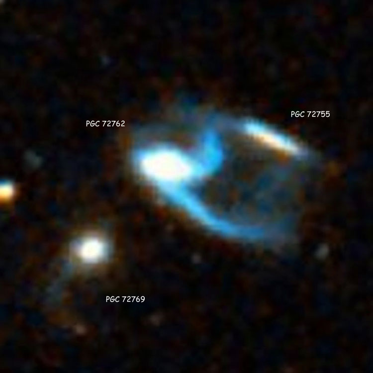 DSS image of peculiar galaxies PGC 72755, 72762 and 72769, also referred to as NGC 7764A