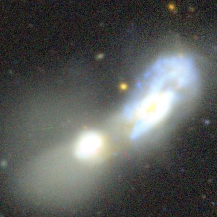 DESI Legacy image of irregular galaxy NGC 2878 and lenticular galaxy NGC 7829, also known as Arp 144