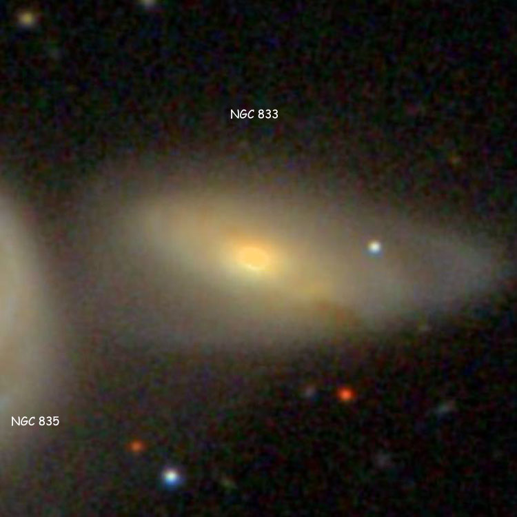 SDSS image of spiral galaxy NGC 833 and part of NGC 835, which are part of Arp 318, also known as Hickson Compact Group 16