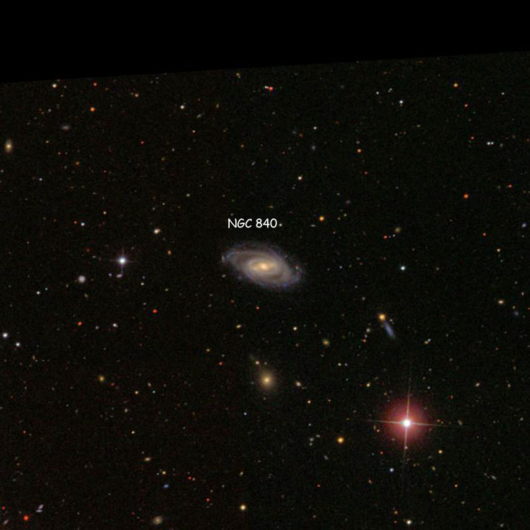 SDSS image of region near spiral galaxy NGC 840