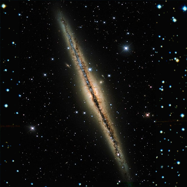 CFHT image of region near spiral galaxy NGC 891 superimposed on a DSS background to fill in missing areas