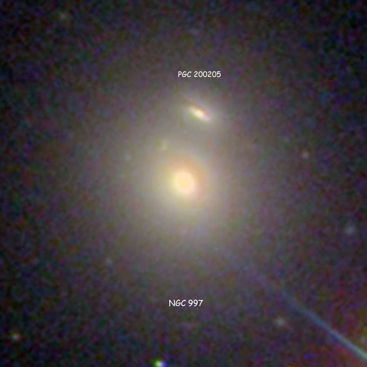 SDSS image of lenticular  galaxy NGC 997 and its apparent companion, PGC 200205