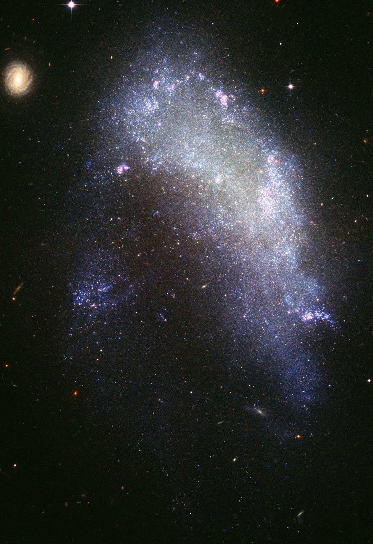 HST closeup of irregular galaxy PGC 13500, also known as NGC 1427A, with North at the left to allow for more detail