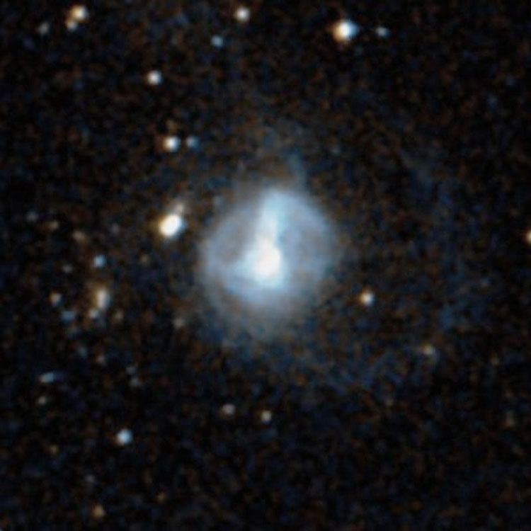DSS image of spiral galaxy PGC 15172, also known as the Carafe Galaxy, enhanced to show the galaxy's outer regions