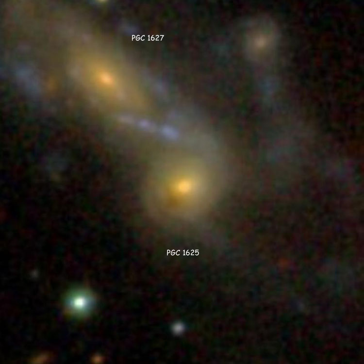 SDSS image of lenticular galaxy PGC 1625, also known as HCG 1b, also showing PGC 1627, also known as HCG 1a