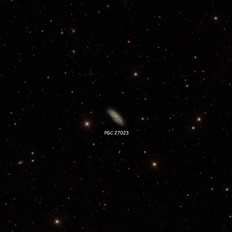 SDSS image of region near spiral galaxy PGC 27023, which may sometimes be misidentified as NGC 2901