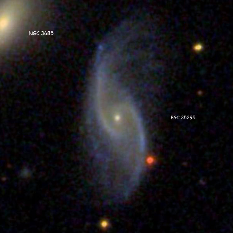 SDSS image of spiral galaxy PGC 35295, also showing part of NGC 3685