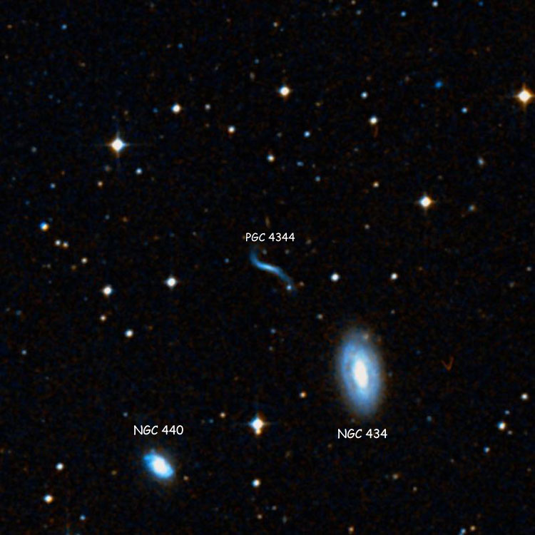 DSS image of region near lenticular galaxy PGC 4344, also known as NGC 434A; also shown are NGC 434 and NGC 440