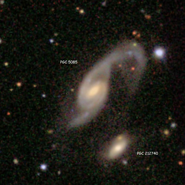 SDSS image of spiral galaxies PGC 5085 and PGC 212740, which comprise Arp 70