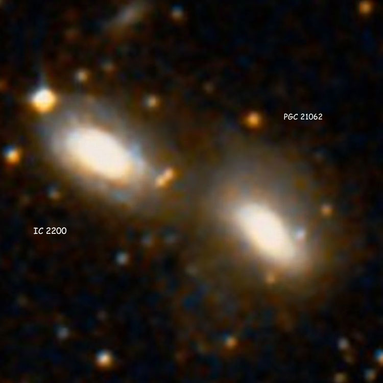 DSS image of spiral galaxy IC 2200 and lenticular galaxy PGC 21062, which is also known as IC 2200A