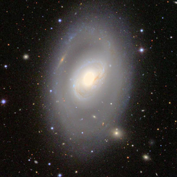 SDSS image of spiral galaxy NGC 3368, also known as M96, with post-processing for color correction and brightness adjustment