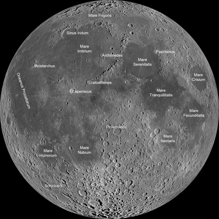 Labeled Lunar Reconnaisance mosaic of lunar farside