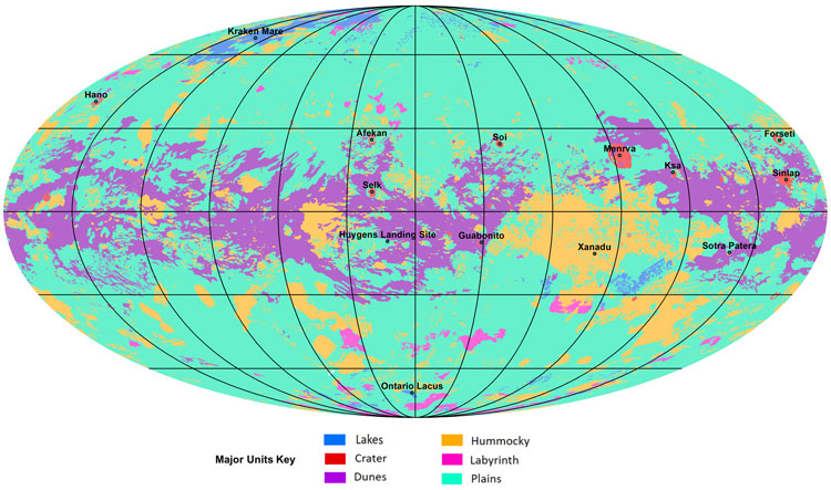 Geologic map of Titan compiled from over 100 Cassini passages by the moon