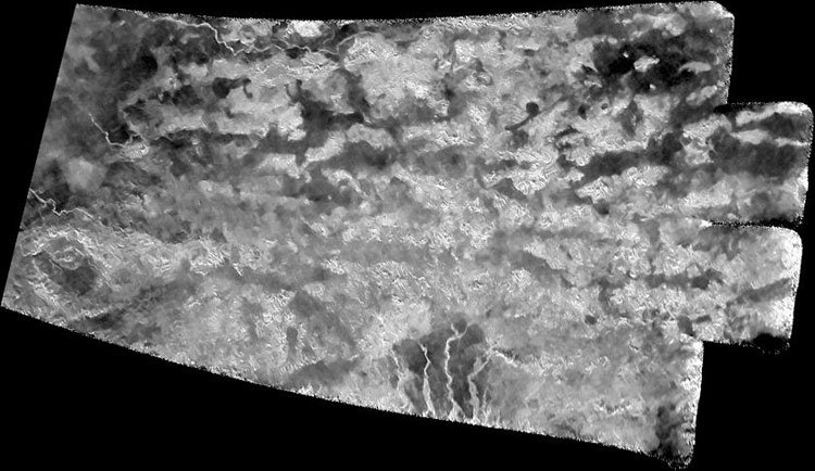 Cassini image of sand dunes and hummocks in Xanadu