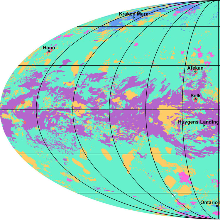The left side of the Cassini geologic map of Titan