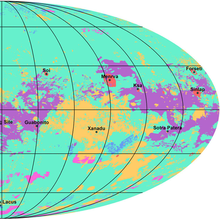 The right side of the Cassini geologic map of Titan