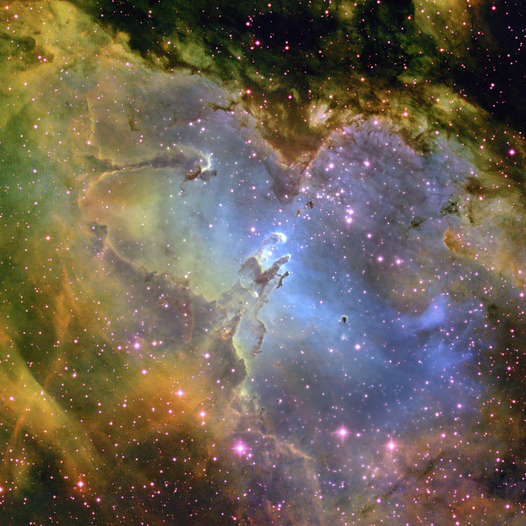 NOAO image of open cluster NGC 6611 and emission and absorption nebula IC 4703, separately and collectively referred to as M16, or the Eagle Nebula
