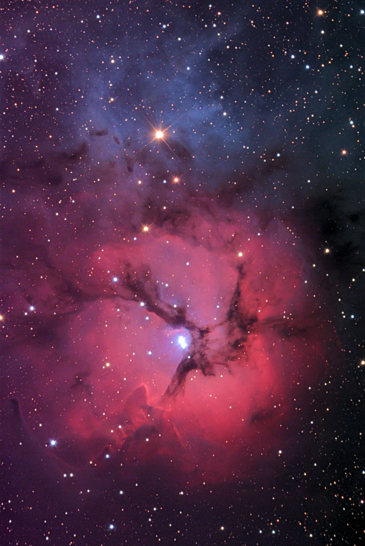 Misti Mountain Observatory image of emission nebula and open cluster NGC 6514, the Trifid Nebula, also known as M20