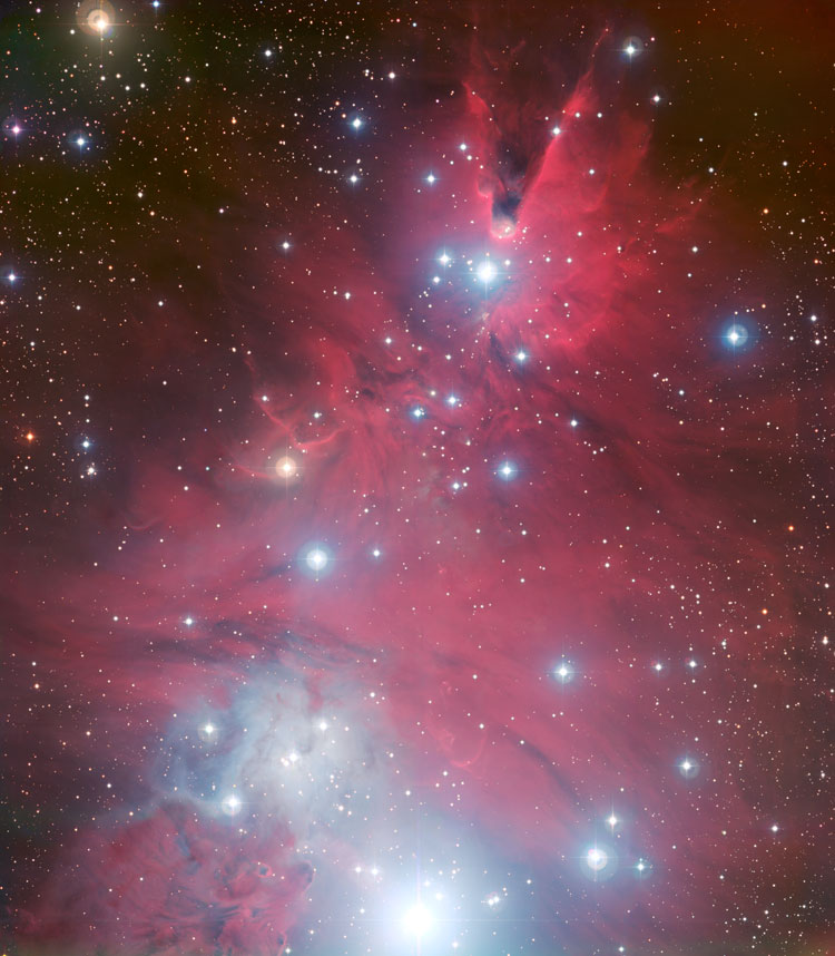ESO image of the nebulosity near open cluster NGC 2264, including the Cone Nebula and the Fox Fur Nebula