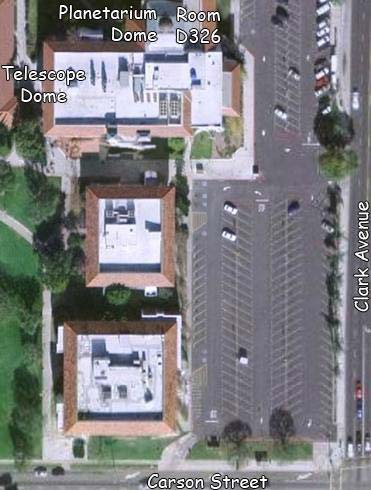 Aerial image of Building D, showing location on campus