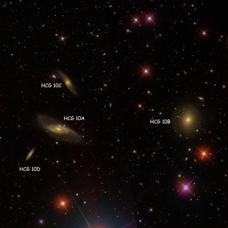 SDSS image of Hickson Compact Group (HCG) 10 showing Hickson labels for the individual components
