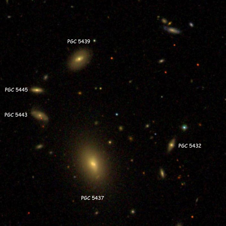 DSS image of Hickson Compact Group (HCG) 12 showing PGC labels
