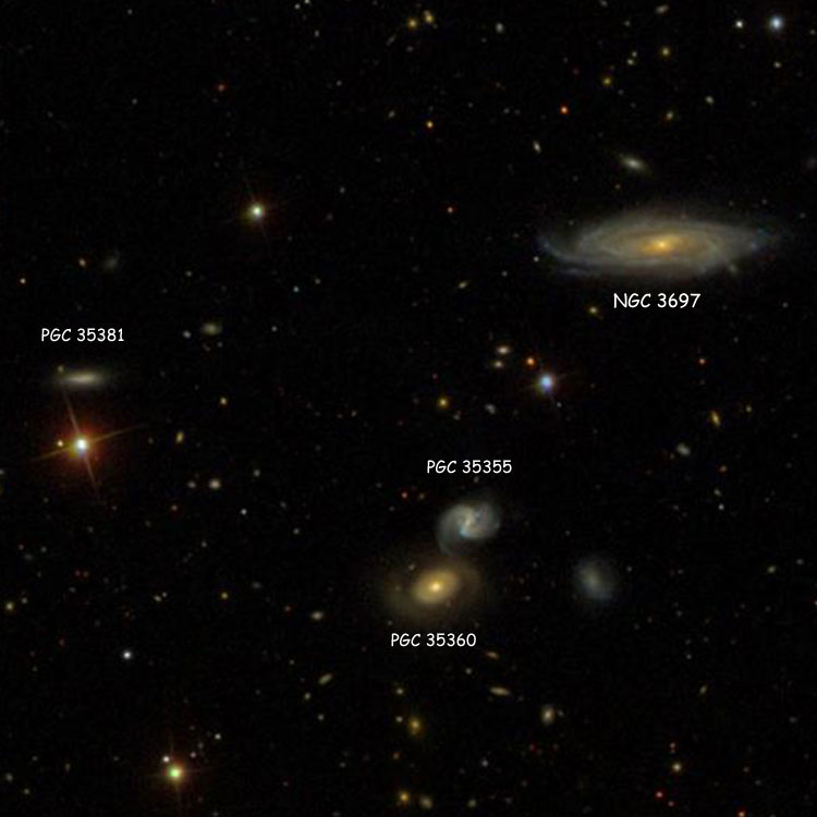 SDSS image of Hickson Compact Group (HCG) 53 showing NGC/PGC labels
