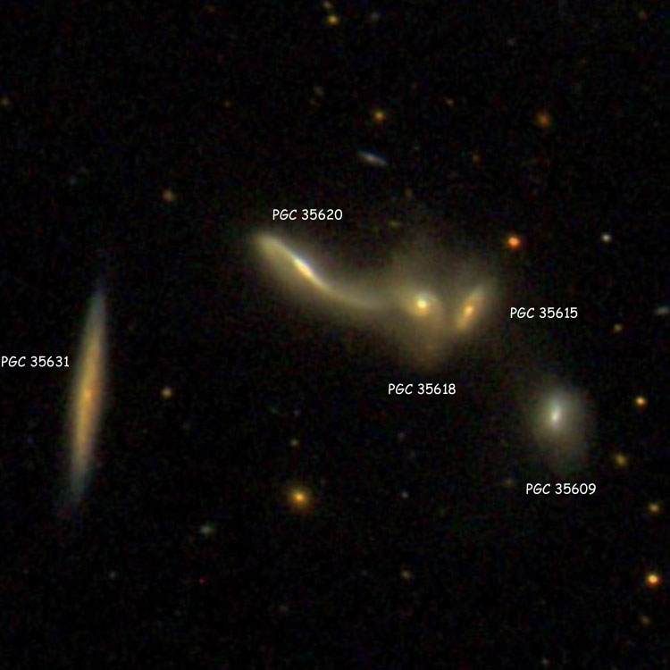 SDSS image of Hickson Compact Group (HCG) 56 showing PGC labels