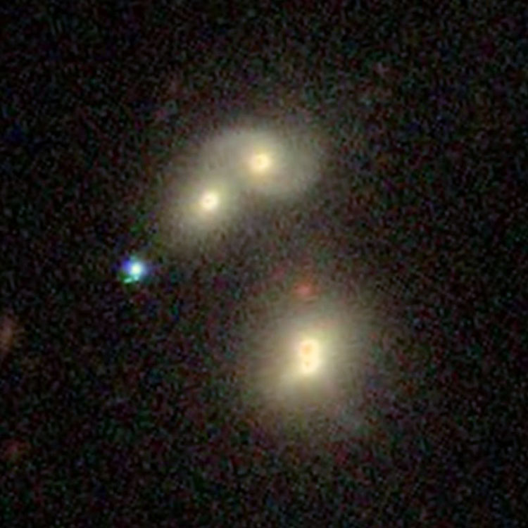 SDSS image of binuclear lenticular galaxy PGC 54011, spiral galaxy PGC 54006 and lenticular galaxy PGC 54009, which comprise IC 1094
