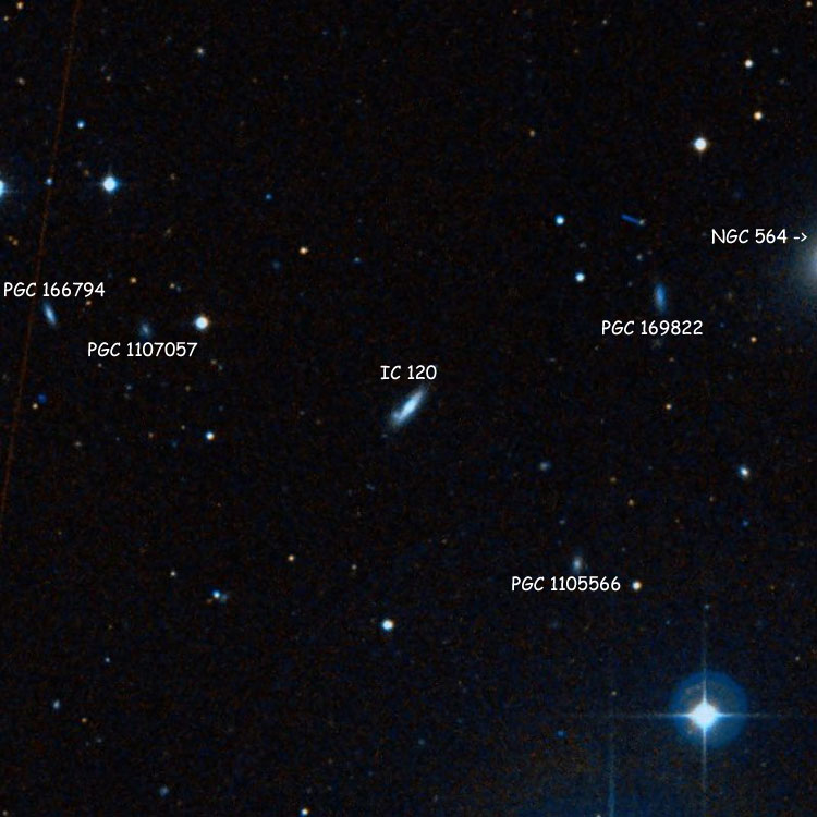DSS image of region near spiral galaxy IC 120