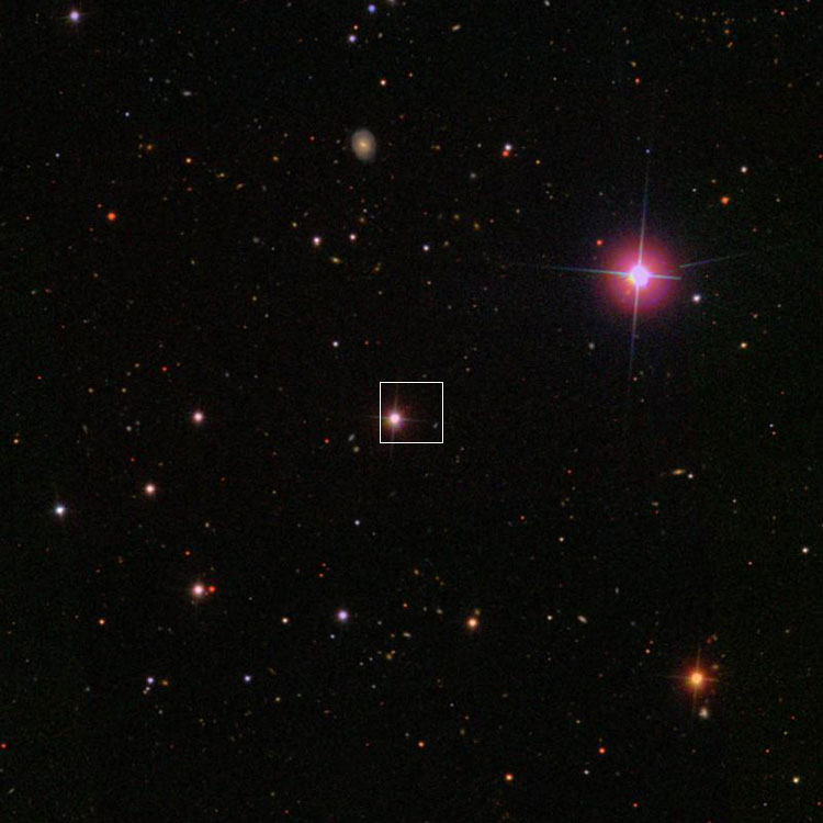SDSS image of region near the position of the apparently nonexistent IC 157 (indicated by a box)