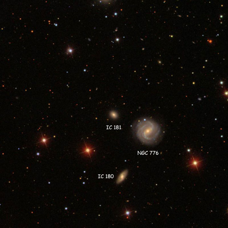 SDSS image of lenticular galaxy IC 181, also showing NGC 776 and IC 180