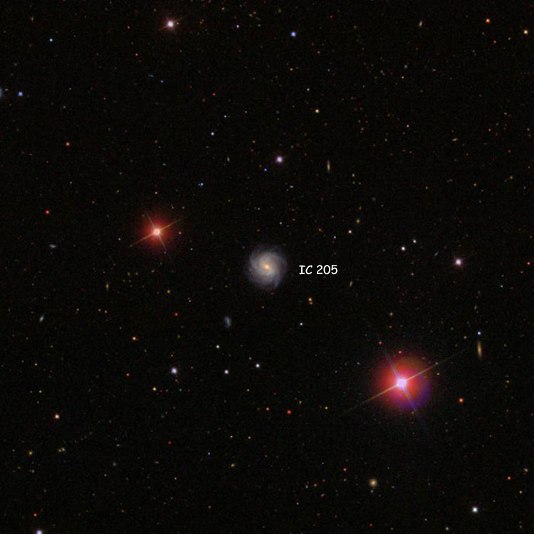 SDSS image of region near spiral galaxy IC 205