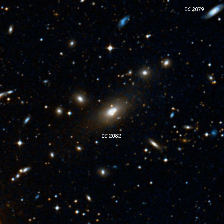 DSS image of region near spiral galaxy IC 2082, also showing IC 2079