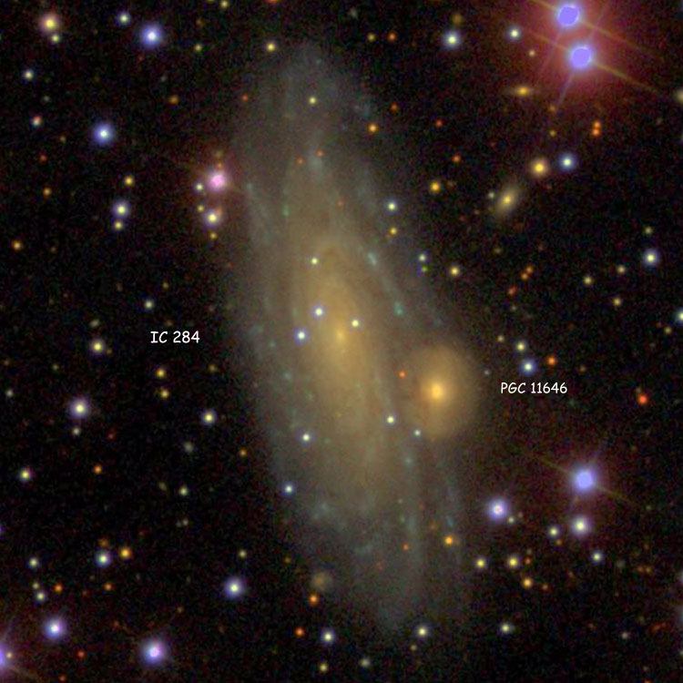 SDSS image of spiral galaxy IC 284 and lenticular galaxy PGC 11646
