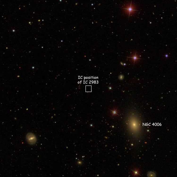 SDSS image of region near the lost or nonexistent IC 2983, also showing NGC 4006, which is NOT IC 2983
