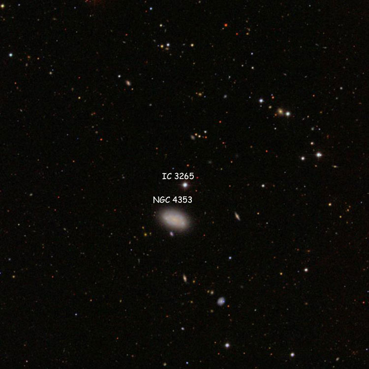 SDSS image of the region near the star listed as IC 3265, also showing irregular galaxy NGC 4353
