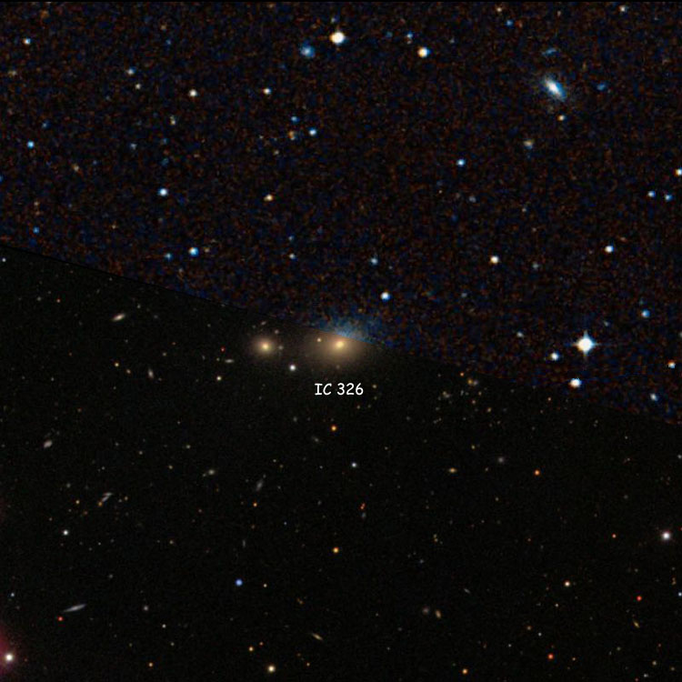 SDSS image of region near lenticular galaxy IC 326 superimposed on a DSS background to fill in missing areas