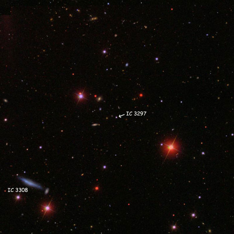 SDSS image of region near the star listed as IC 3297, also showing spiral galaxy IC 3308