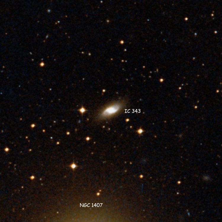 DSS image of region near lenticular galaxy IC 343, also showing the northern outline of NGC 1407