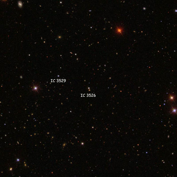 SDSS image of region near the pair of stars listed as IC 3526, also showing the star listed as IC 3529