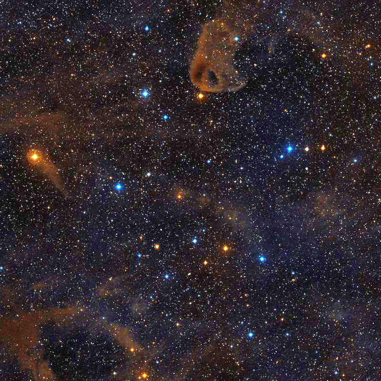 DSS image, considerably enhanced, of region near what may or may not be the otherwise lost emission nebula IC 360